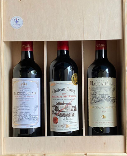 Wein-Geschenk-Set Bordeaux in Holzkiste 3 Flaschen | Vignobles Bonfils