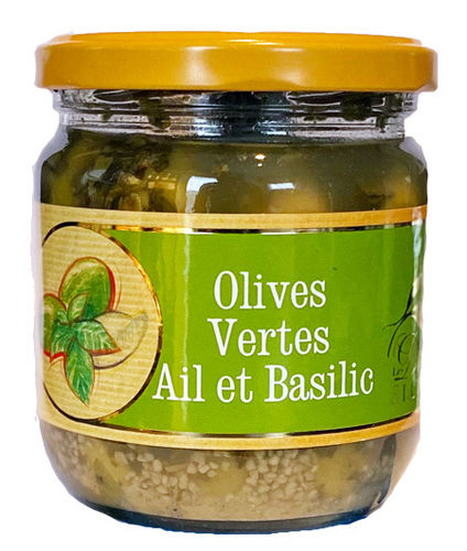 Grüne Oliven mit Knoblauch & Basilikum Les Délices du Luberon 240g