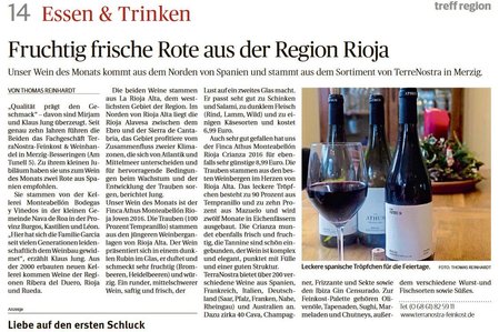 Treff Regional, der Wein des Monats Dezember 2019 ist unser Athus Rioja, fantastischer, fruchtiger spanischer Rotwein!\\n\\n03.01.2020 11:37